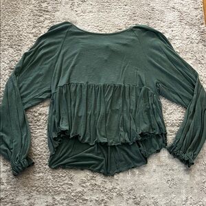 Altar'd State Dark Green Ruffle-Trim Long Sleeve Top
